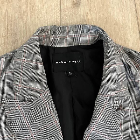 Who What Wear Women's Gray & Pink Plaid Double Breasted Blazer Sz M - Picture 3 of 6